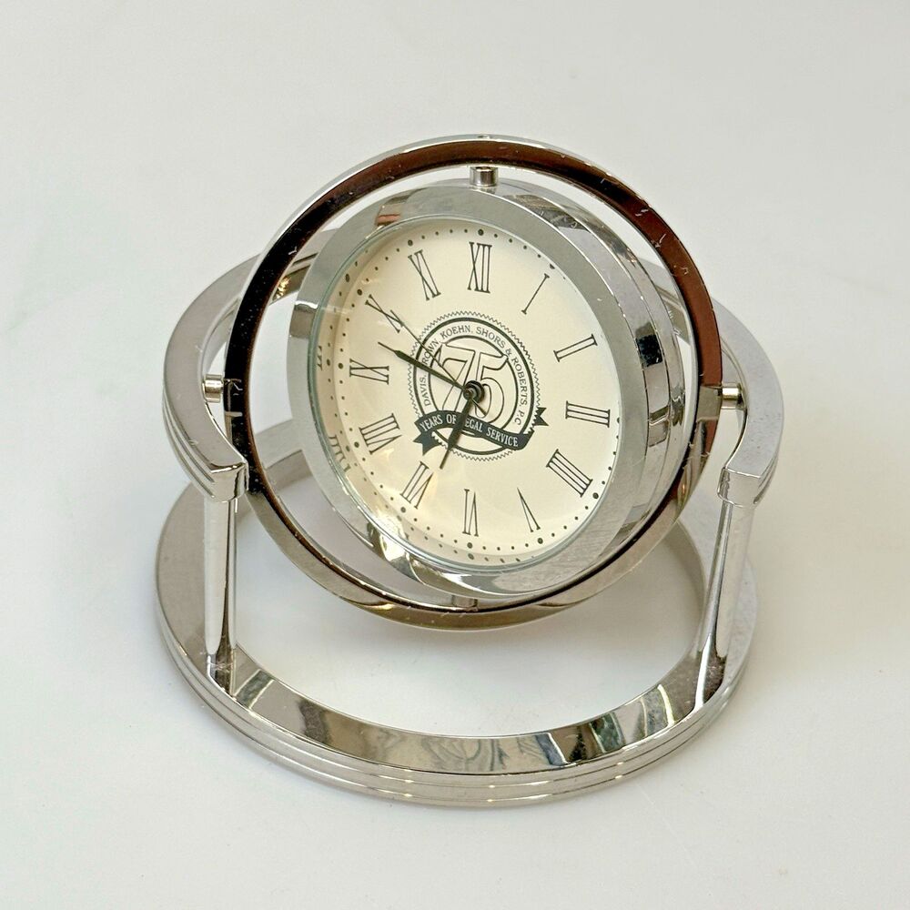 Silver Tone Gyroscope Desk Clock 3" 75th Anniversary Executive EUC